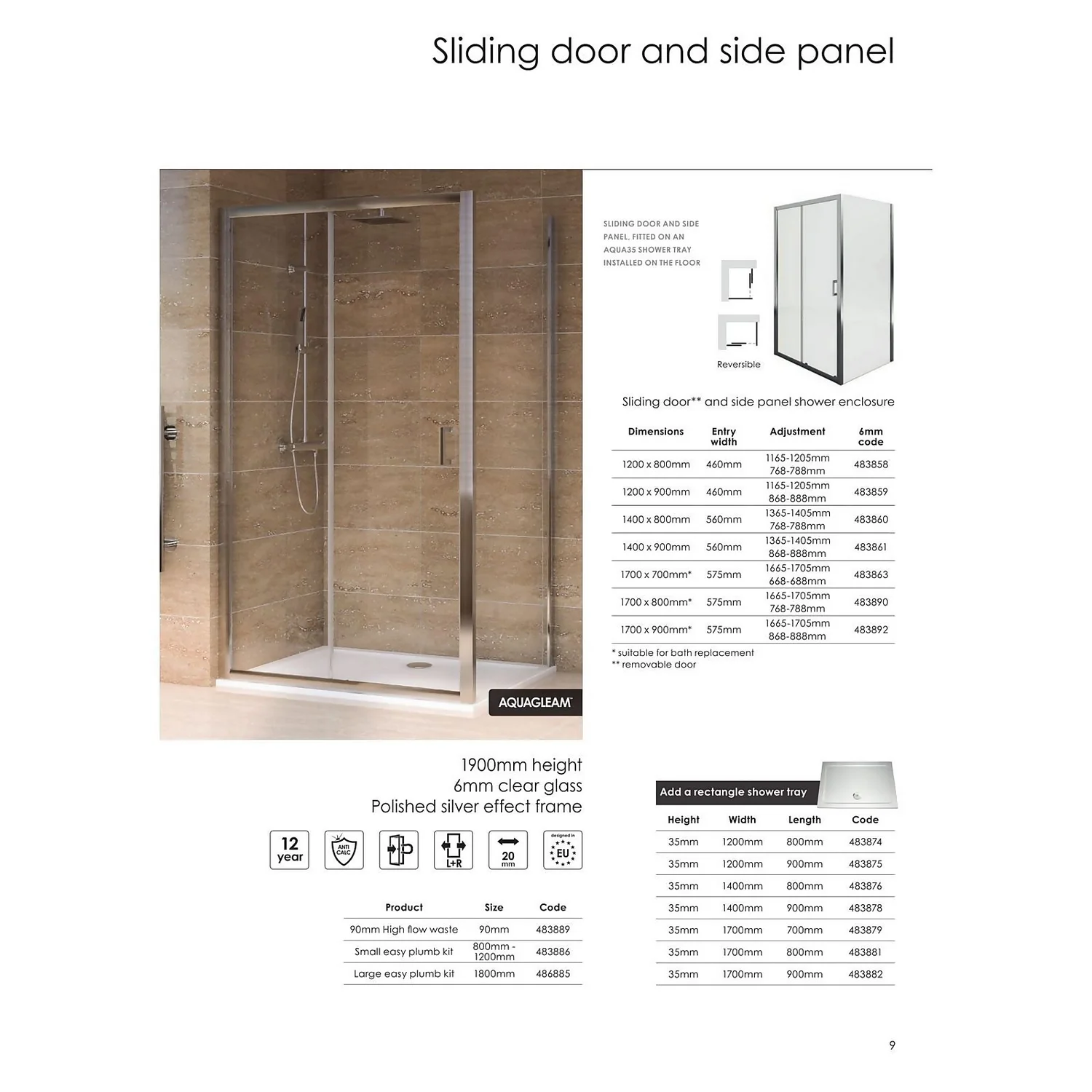 Aqualux Sliding Door 1400 X 900mm Shower Enclosure And Tray Package 9 Aqualux Sliding Door 1400 X 900mm Shower Enclosure And Tray Package - Image 7