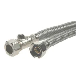 None Compression Braided Tap Connector With Valve - 15mm - 0.5in