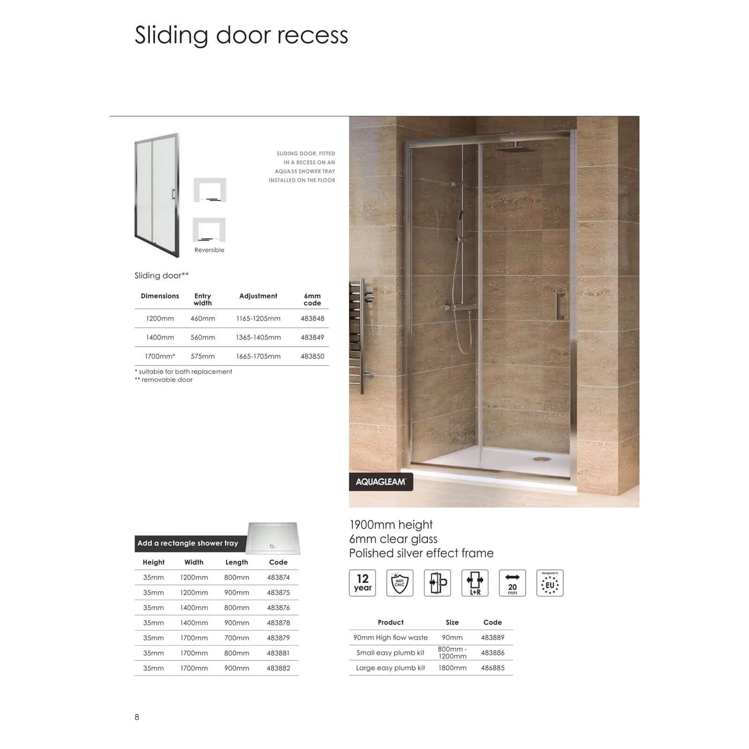 Aqualux Sliding Shower Door - 1400mm 7 Aqualux Sliding Shower Door - 1400mm - Image 5