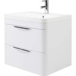 Balterley Wave 600mm Wall Hung 2 Drawer Vanity And Basin - Gloss White