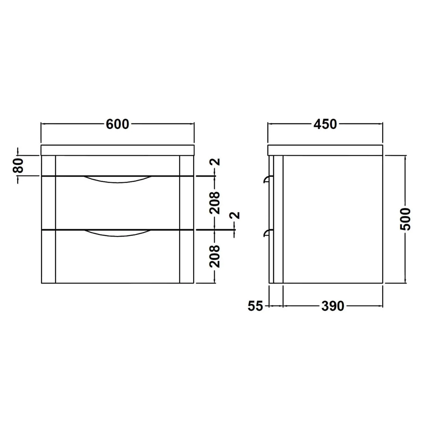Balterley Wave 600mm Wall Hung 2 Drawer Vanity And Basin - Gloss White 4 Balterley Wave 600mm Wall Hung 2 Drawer Vanity And Basin - Gloss White - Image 2