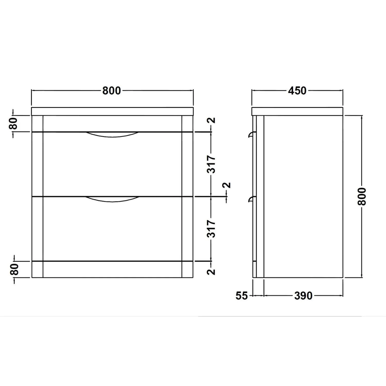 Balterley Wave 800mm Freestanding 2 Drawer Vanity And Basin - Gloss White 4 Balterley Wave 800mm Freestanding 2 Drawer Vanity And Basin - Gloss White - Image 2