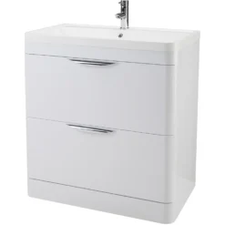 Balterley Wave 800mm Freestanding 2 Drawer Vanity And Basin - Gloss White