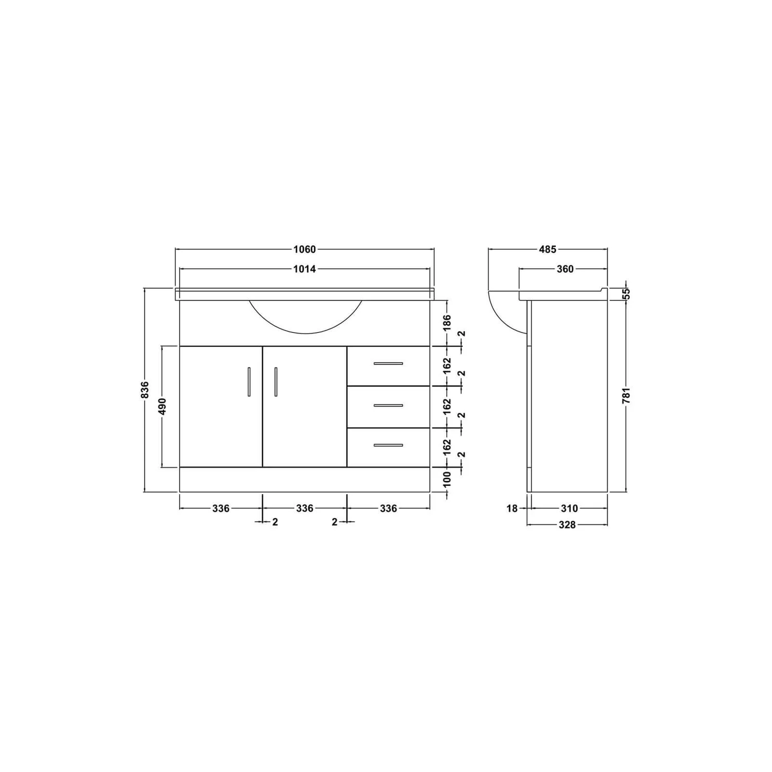 Balterley Orbit 1050mm Freestanding Unit With Basin 1 - Gloss White 4 Balterley Orbit 1050mm Freestanding Unit With Basin 1 - Gloss White - Image 2