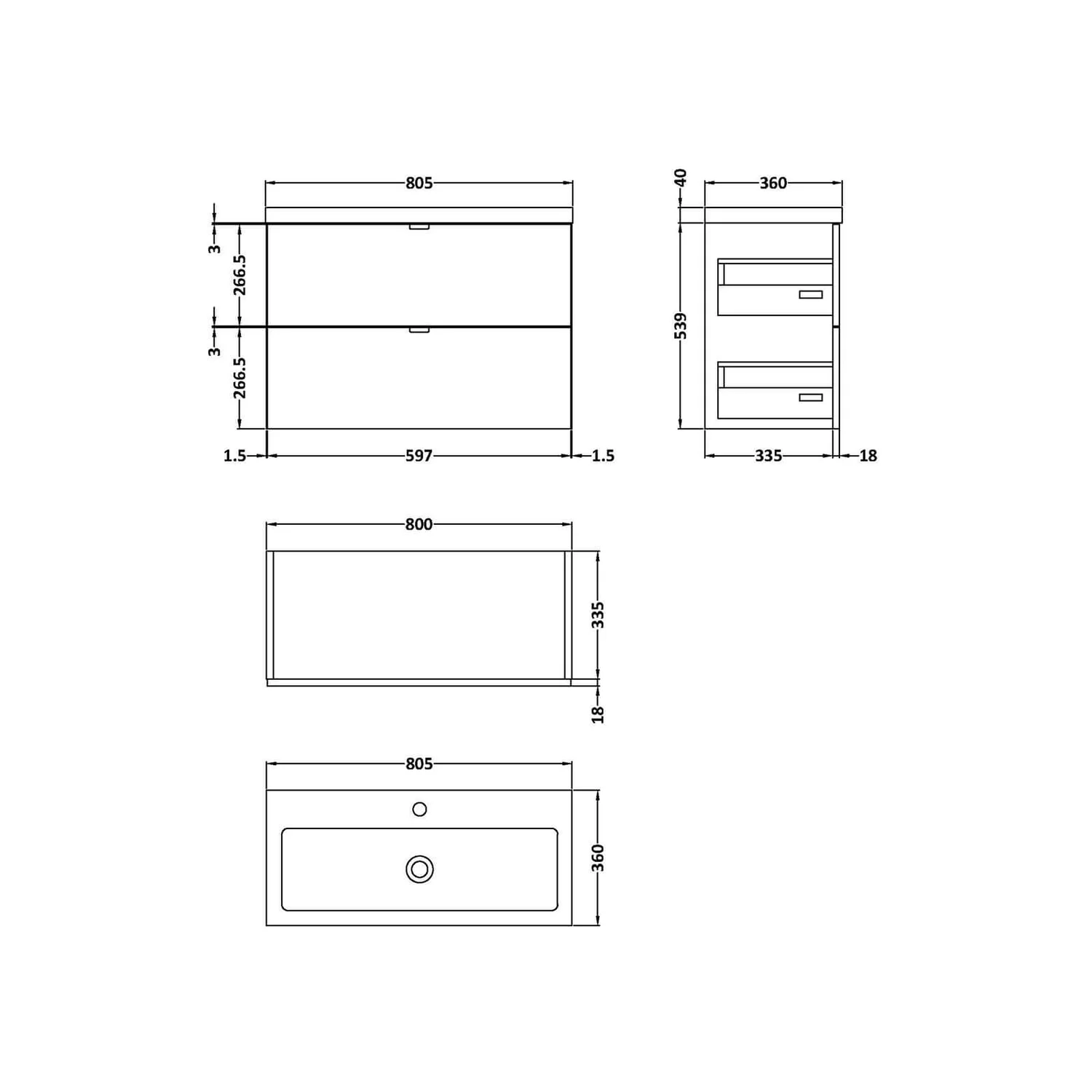 Balterley Dynamic 800mm Wall Hung Vanity Unit With Basin - Gloss White 4 Balterley Dynamic 800mm Wall Hung Vanity Unit With Basin - Gloss White - Image 2