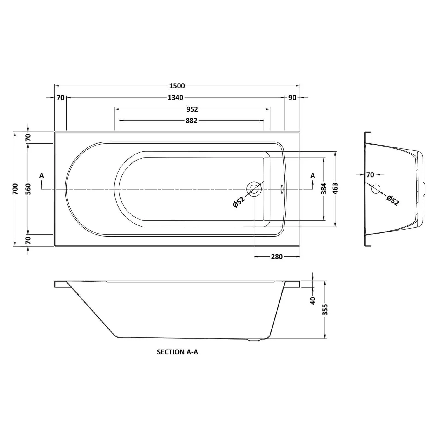 Balterley Standard Single Ended Bath - 1500 X 700mm 4 Balterley Standard Single Ended Bath - 1500 X 700mm - Image 2