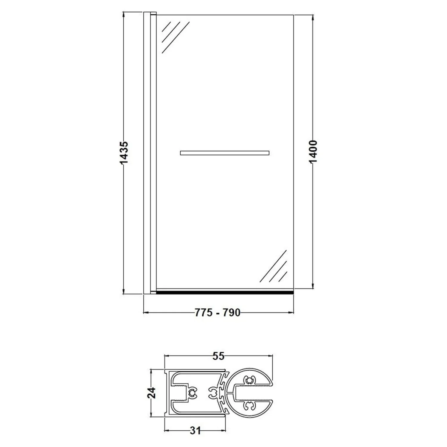 Balterley Square Bath Screen With Rail - 6mm 4 Balterley Square Bath Screen With Rail - 6mm - Image 2