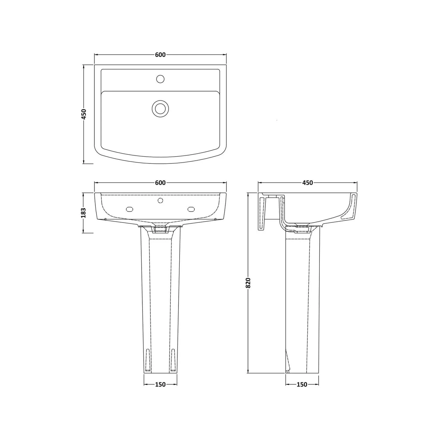 Balterley Optic 1 Tap Hole Basin And Full Pedestal - 600mm 4 Balterley Optic 1 Tap Hole Basin And Full Pedestal - 600mm - Image 2