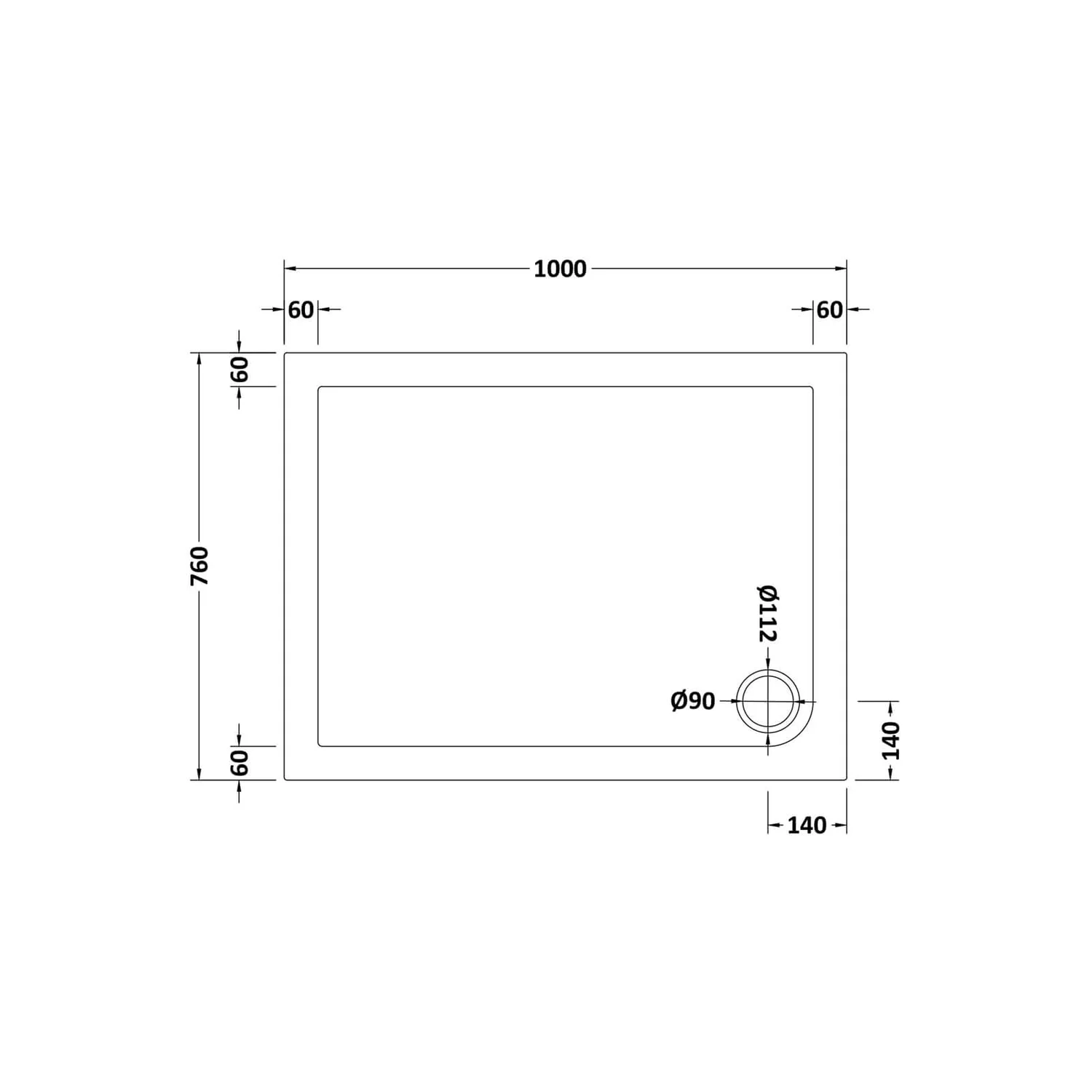 Balterley Rectangular Shower Tray - 1000 X 760mm 4 Balterley Rectangular Shower Tray - 1000 X 760mm - Image 2