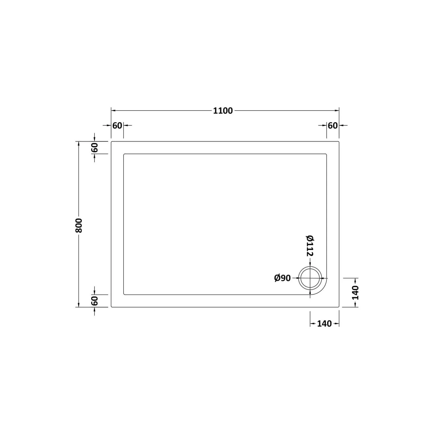 Balterley Rectangular Shower Tray - 1100 X 800mm 4 Balterley Rectangular Shower Tray - 1100 X 800mm - Image 2