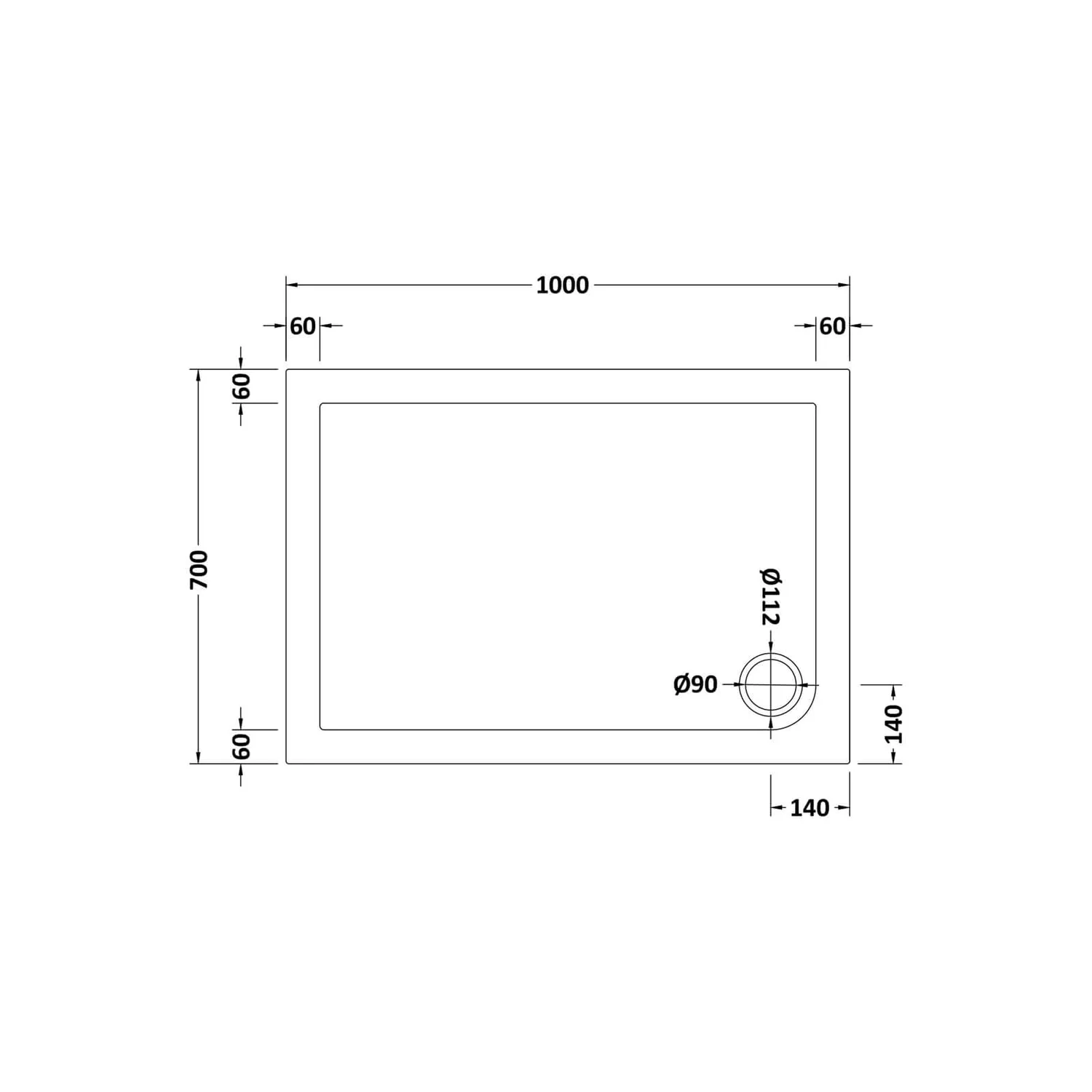 Balterley Rectangular Shower Tray - 1000 X 700mm 4 Balterley Rectangular Shower Tray - 1000 X 700mm - Image 2