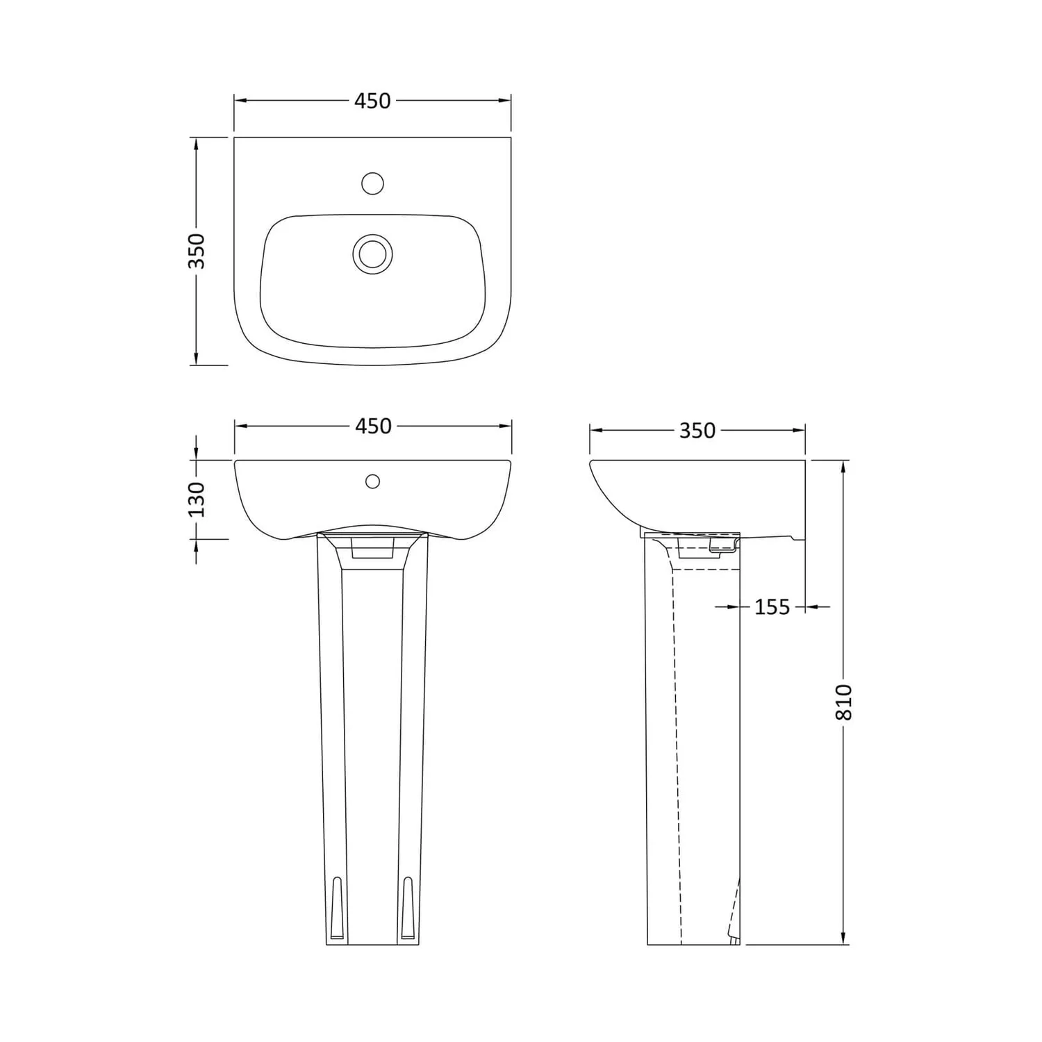 Balterley Compact 1 Tap Hole Basin And Full Pedestal - 450mm 4 Balterley Compact 1 Tap Hole Basin And Full Pedestal - 450mm - Image 2
