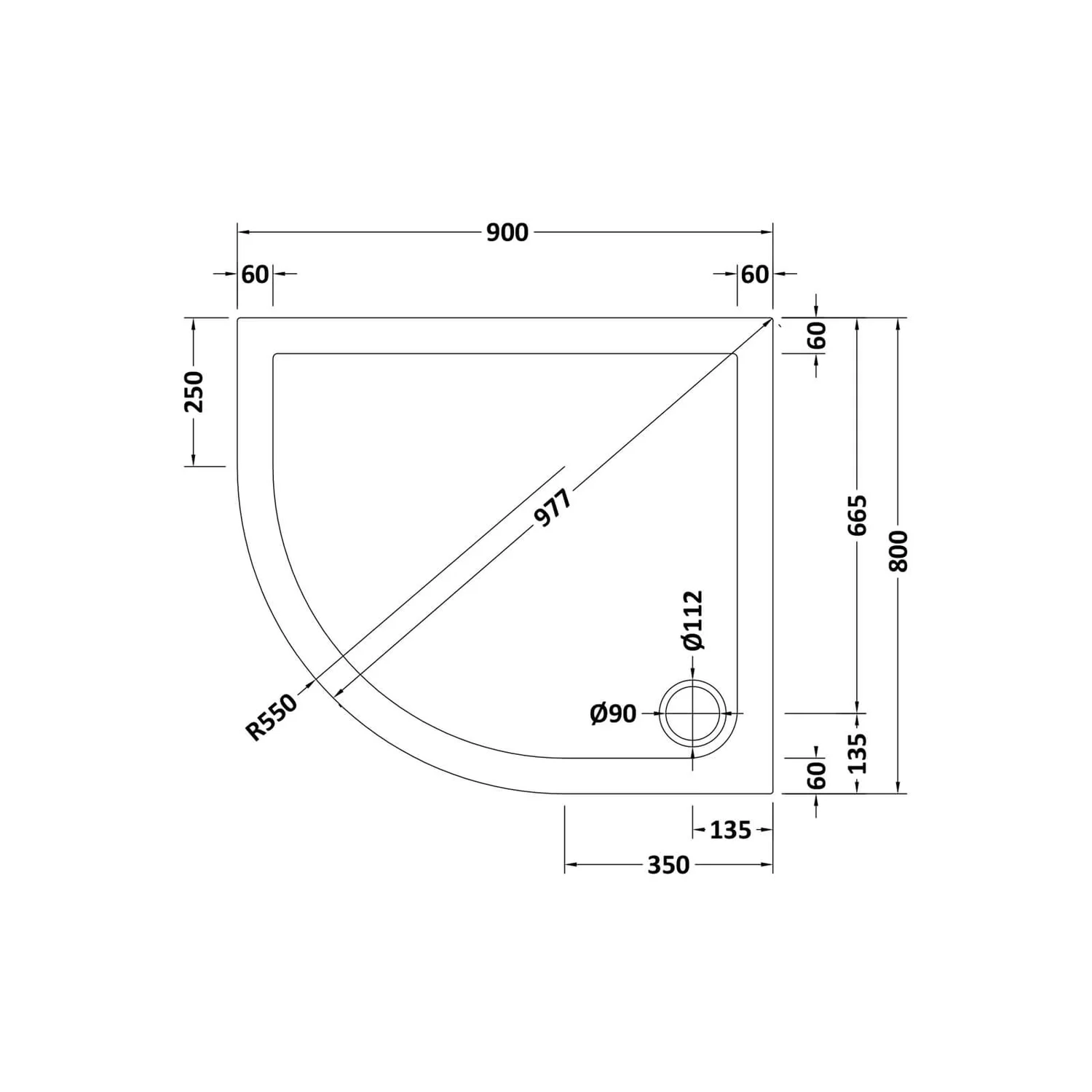 Balterley Left Hand Offset Quadrant Shower Tray - 900 X 800mm 4 Balterley Left Hand Offset Quadrant Shower Tray - 900 X 800mm - Image 2