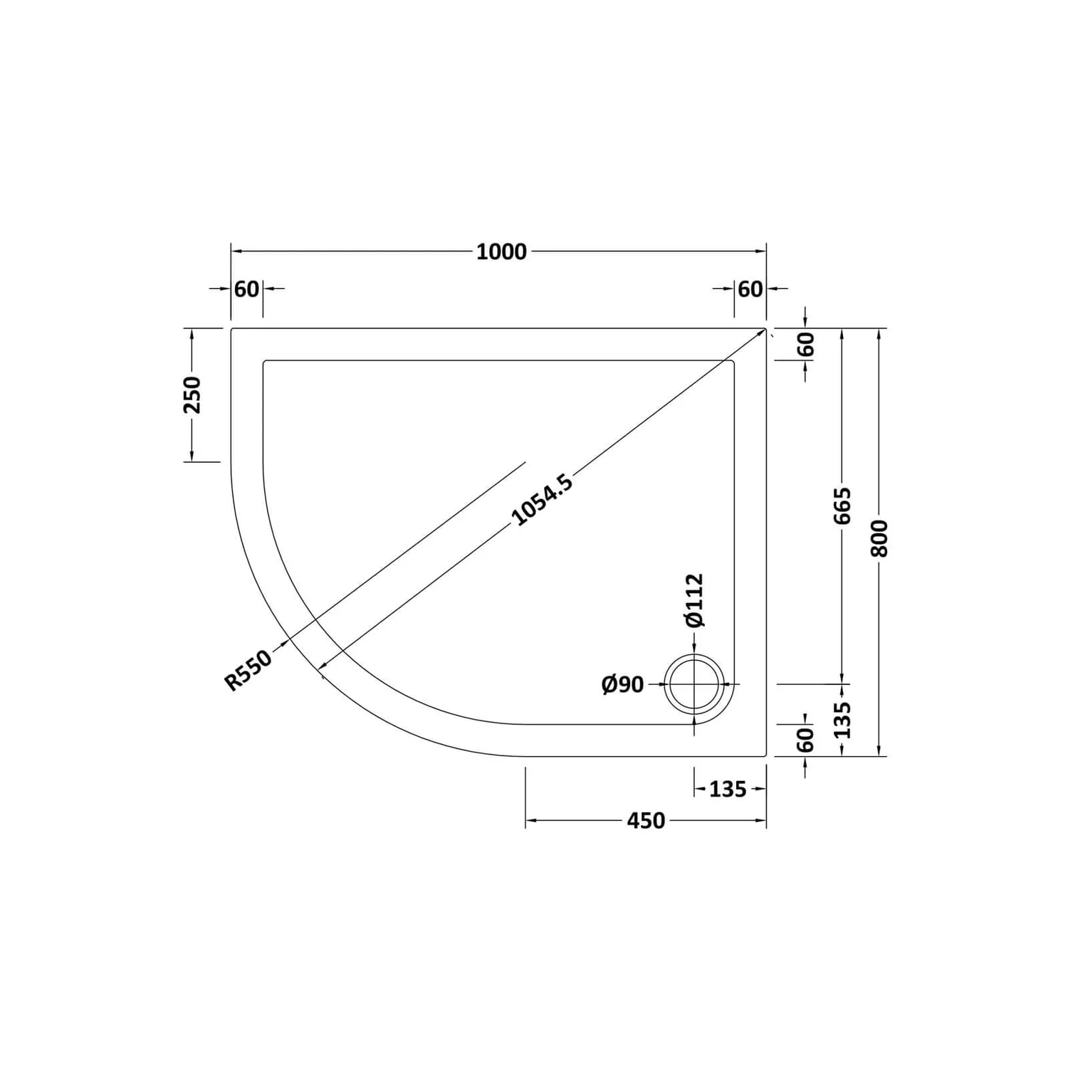 Balterley Left Hand Offset Quadrant Shower Tray - 1000 X 800mm 4 Balterley Left Hand Offset Quadrant Shower Tray - 1000 X 800mm - Image 2