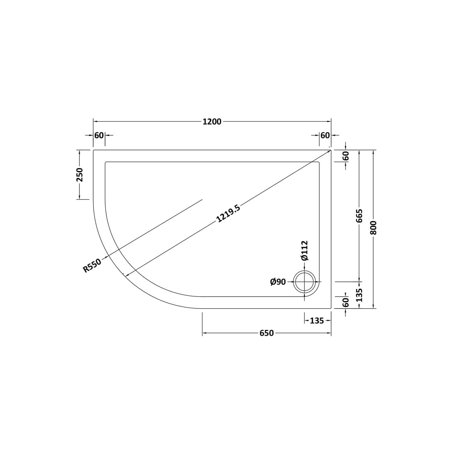 Balterley Left Hand Offset Quadrant Shower Tray - 1200 X 800mm 4 Balterley Left Hand Offset Quadrant Shower Tray - 1200 X 800mm - Image 2