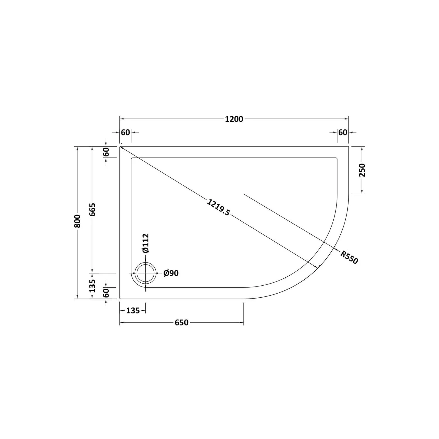 Balterley Right Hand Offset Quadrant Shower Tray - 1200 X 800mm 4 Balterley Right Hand Offset Quadrant Shower Tray - 1200 X 800mm - Image 2