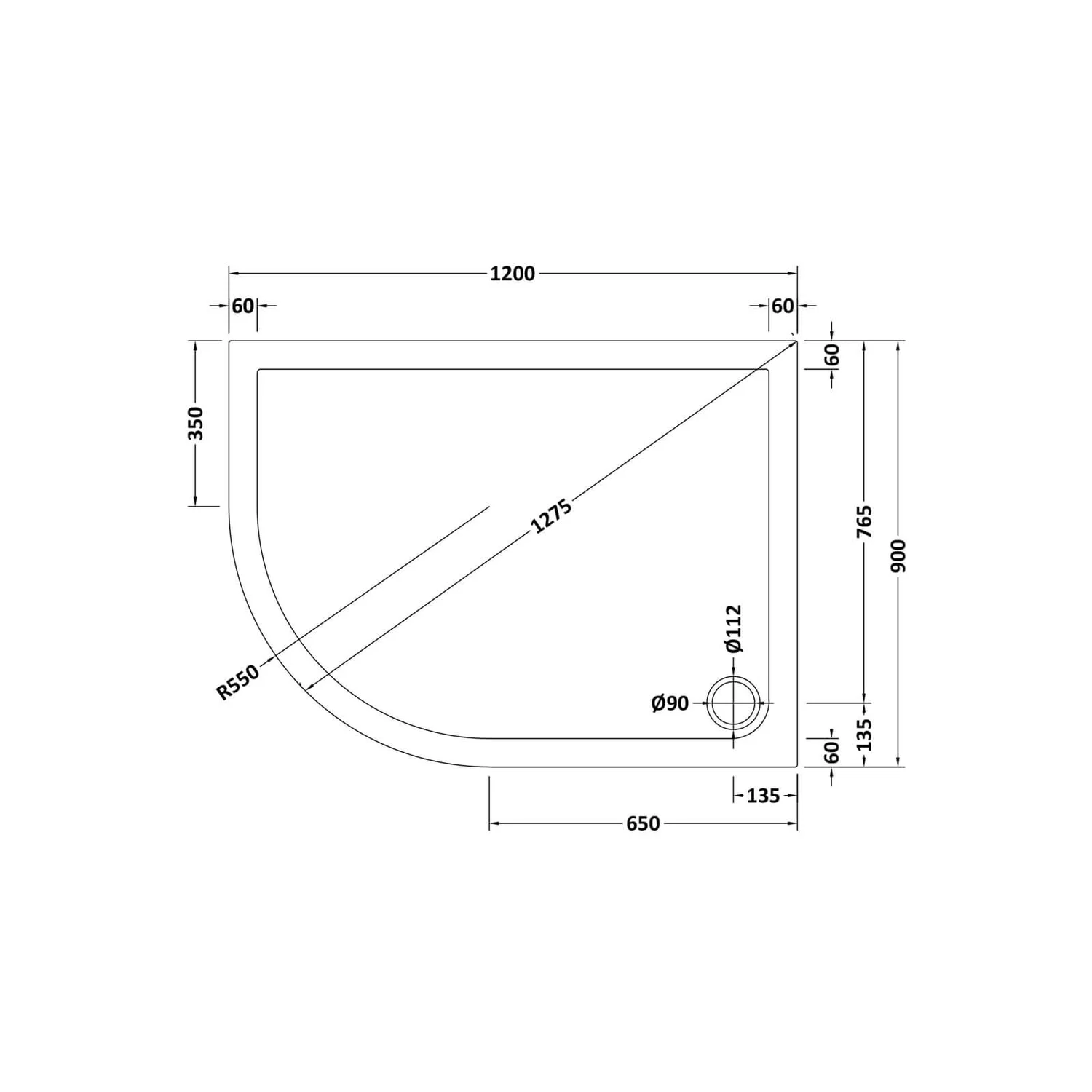 Balterley Left Hand Offset Quadrant Shower Tray - 1200 X 900mm 4 Balterley Left Hand Offset Quadrant Shower Tray - 1200 X 900mm - Image 2