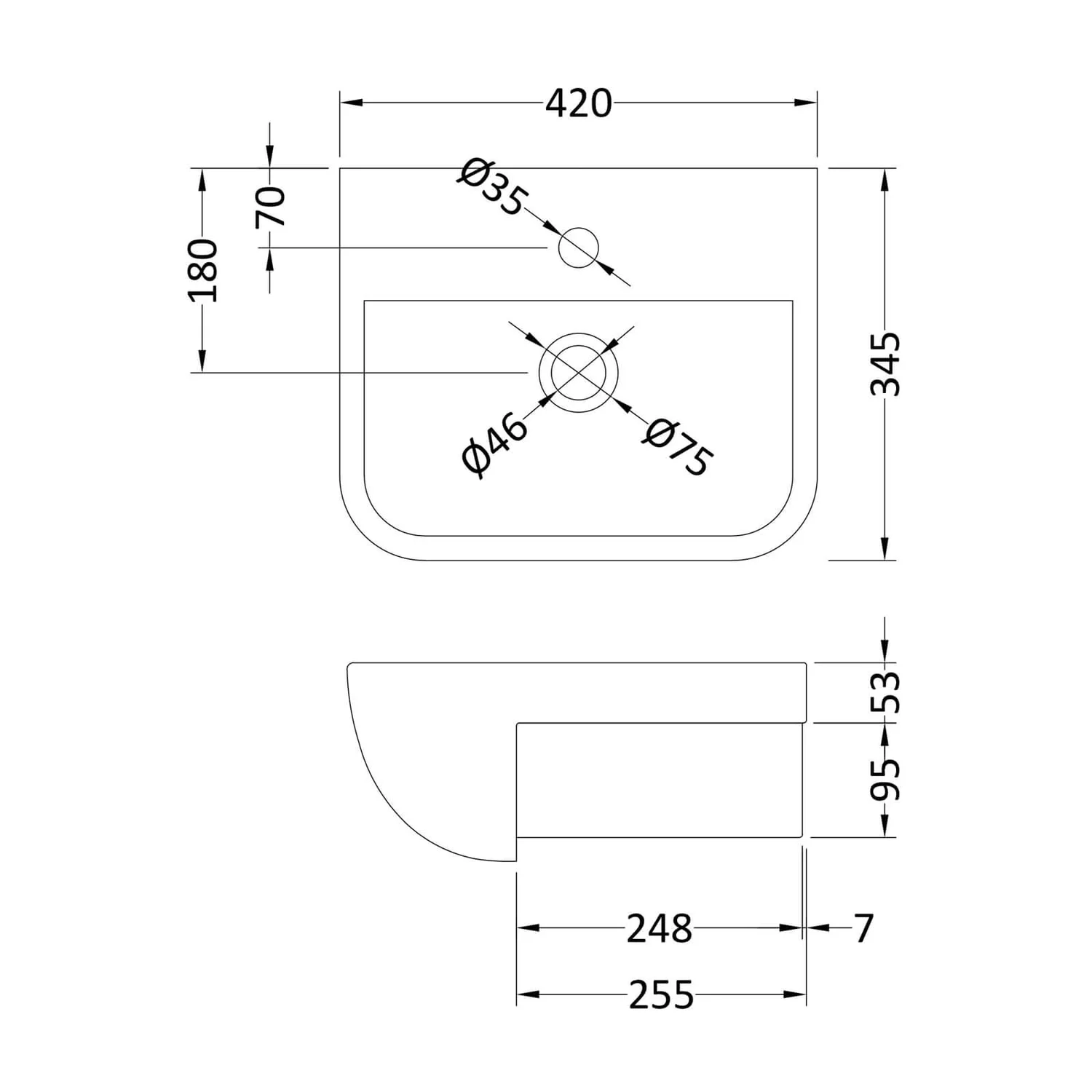 Balterley Semi Recessed Basin - 420mm 4 Balterley Semi Recessed Basin - 420mm - Image 2