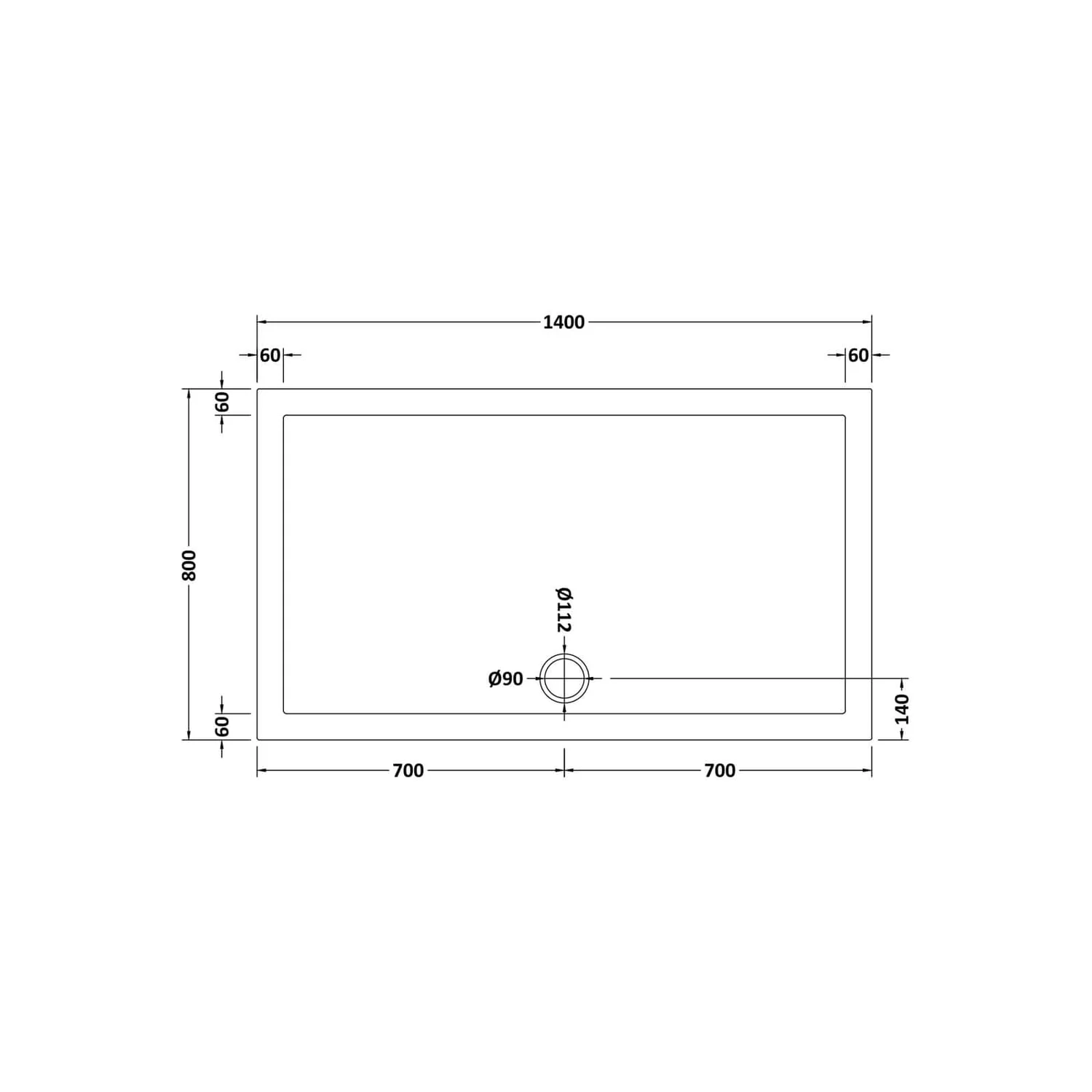 Balterley Rectangular Shower Tray 1400 X 800mm - White 4 Balterley Rectangular Shower Tray 1400 X 800mm - White - Image 2