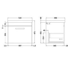 Balterley Rio 500mm Wall Hung Single Drawer Vanity With Basin 1 - Natural Oak -Triton None Store 12826906 1474832988358281