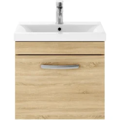 Balterley Rio 500mm Wall Hung Single Drawer Vanity With Basin 1 - Natural Oak