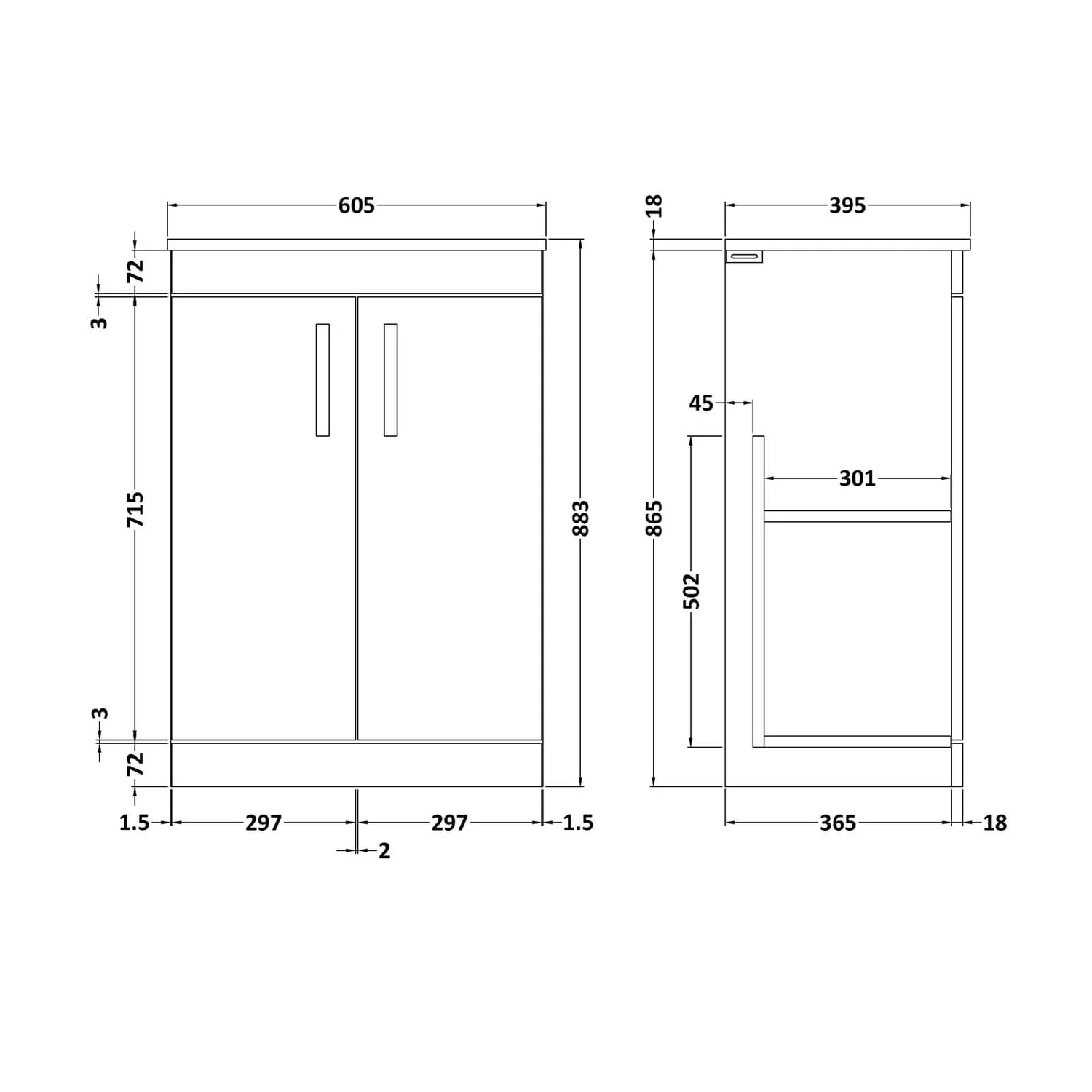 Balterley Rio 600mm Freestanding 2 Door Vanity With Basin 2 - Brown Grey Avola 5 Balterley Rio 600mm Freestanding 2 Door Vanity With Basin 2 - Brown Grey Avola - Image 3