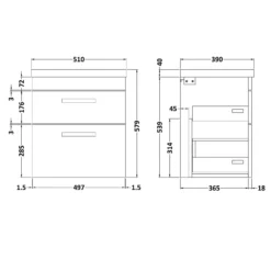 Balterley Rio 500mm Wall Hung 2 Drawer Vanity With Basin 1 - Hacienda Black -Triton None Store 12826918 1454832987526975