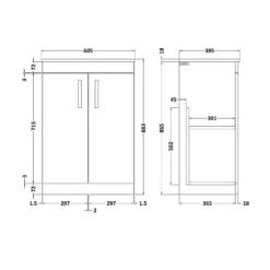 Balterley Rio 600mm Freestanding 2 Door Vanity With Basin 2 - Gloss White -Triton None Store 12826958 7804832983438842