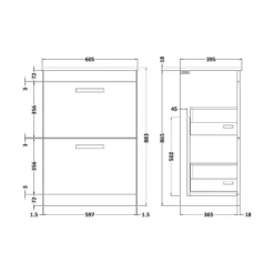 Balterley Rio 600mm Freestanding 2 Drawer Vanity With Basin 2 - Gloss White 7 Balterley Rio 600mm Freestanding 2 Drawer Vanity With Basin 2 - Gloss White -Triton None Store 12826966 1124832985126891