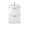 Balterley Rio 600mm Freestanding 2 Drawer Vanity With Basin 2 - Gloss White