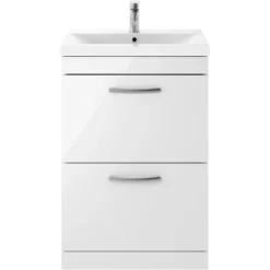 Balterley Rio 600mm Freestanding 2 Drawer Vanity With Basin 1 - Gloss White