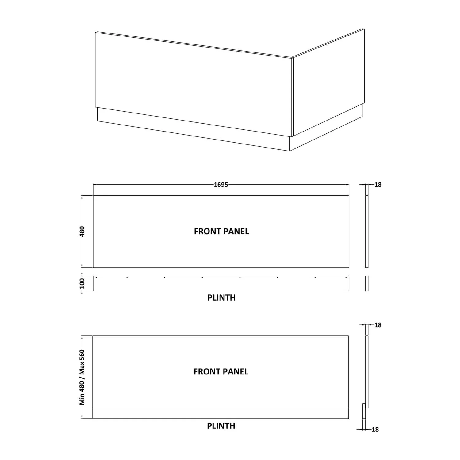 Balterley Rio 1700mm Bath Front Panel - Natural Oak 4 Balterley Rio 1700mm Bath Front Panel - Natural Oak - Image 2