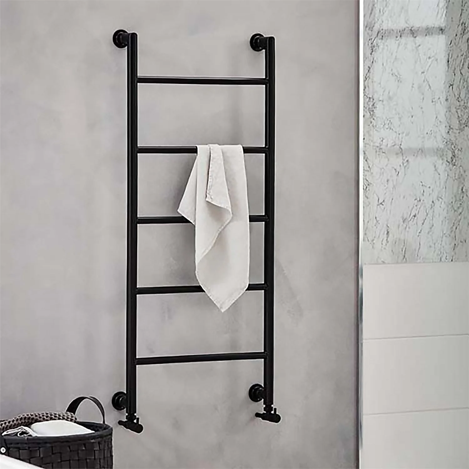 Bathstore Noir Ladder Style Heated Towel Rail Radiator With 5 Horizontal Round Tubes 1200mm X 530mm - Black 4 Bathstore Noir Ladder Style Heated Towel Rail Radiator With 5 Horizontal Round Tubes 1200mm X 530mm - Black - Image 2