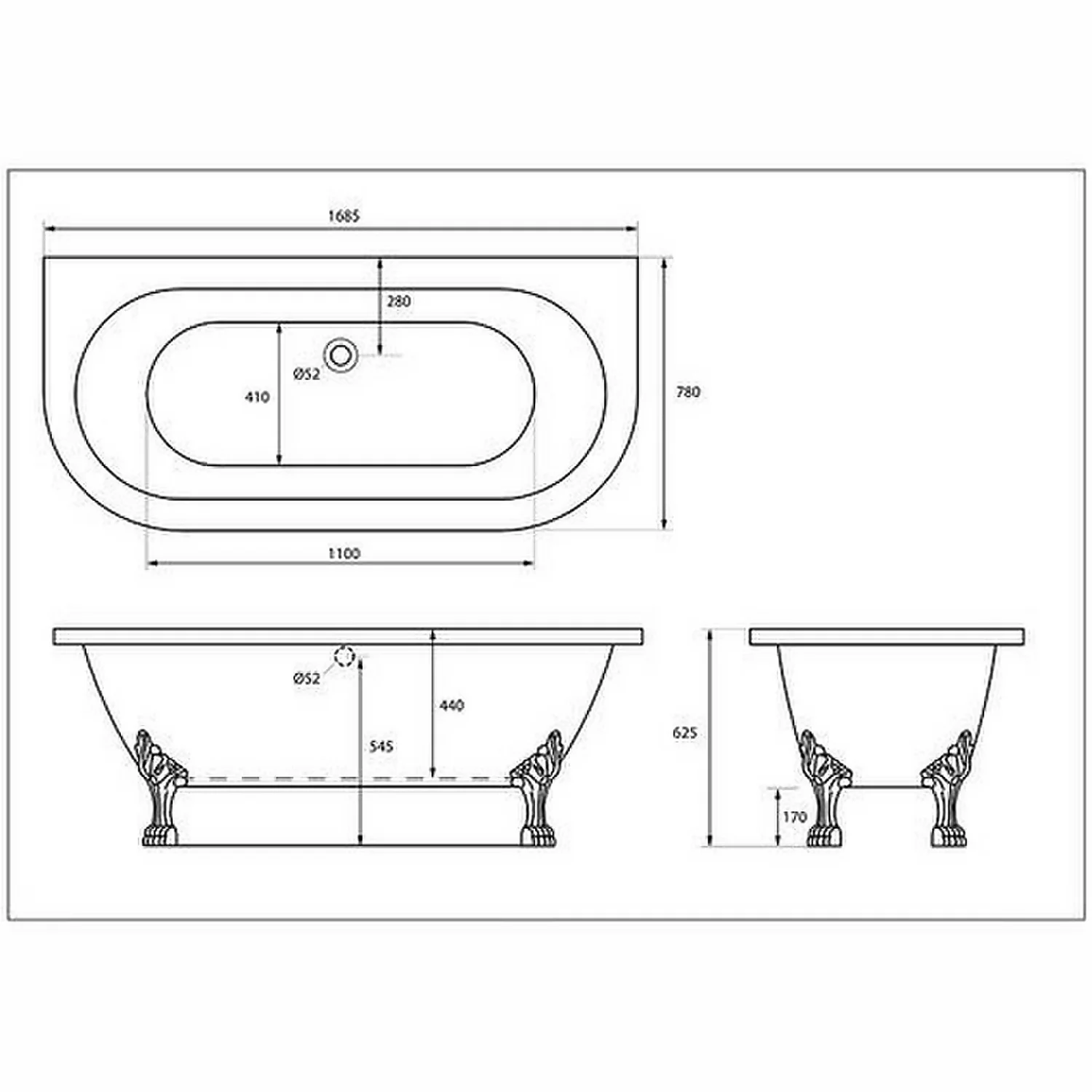 Bathstore Belmont Back To Wall Roll Top Bath With Black Feet 5 Bathstore Belmont Back To Wall Roll Top Bath With Black Feet - Image 3