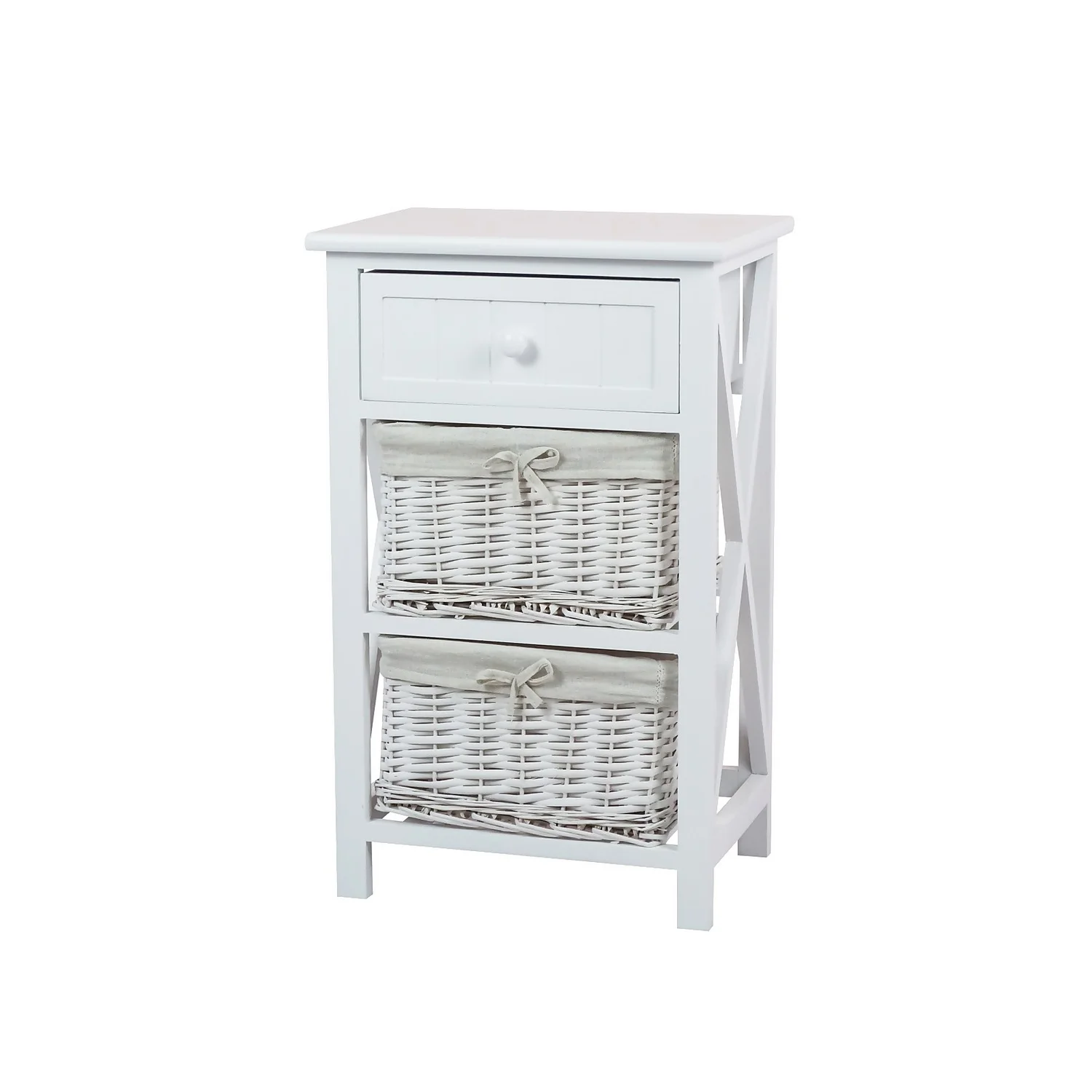 Classic White Bathroom Storage Unit - Wooden & Willow Drawers 3 Classic White Bathroom Storage Unit - Wooden & Willow Drawers