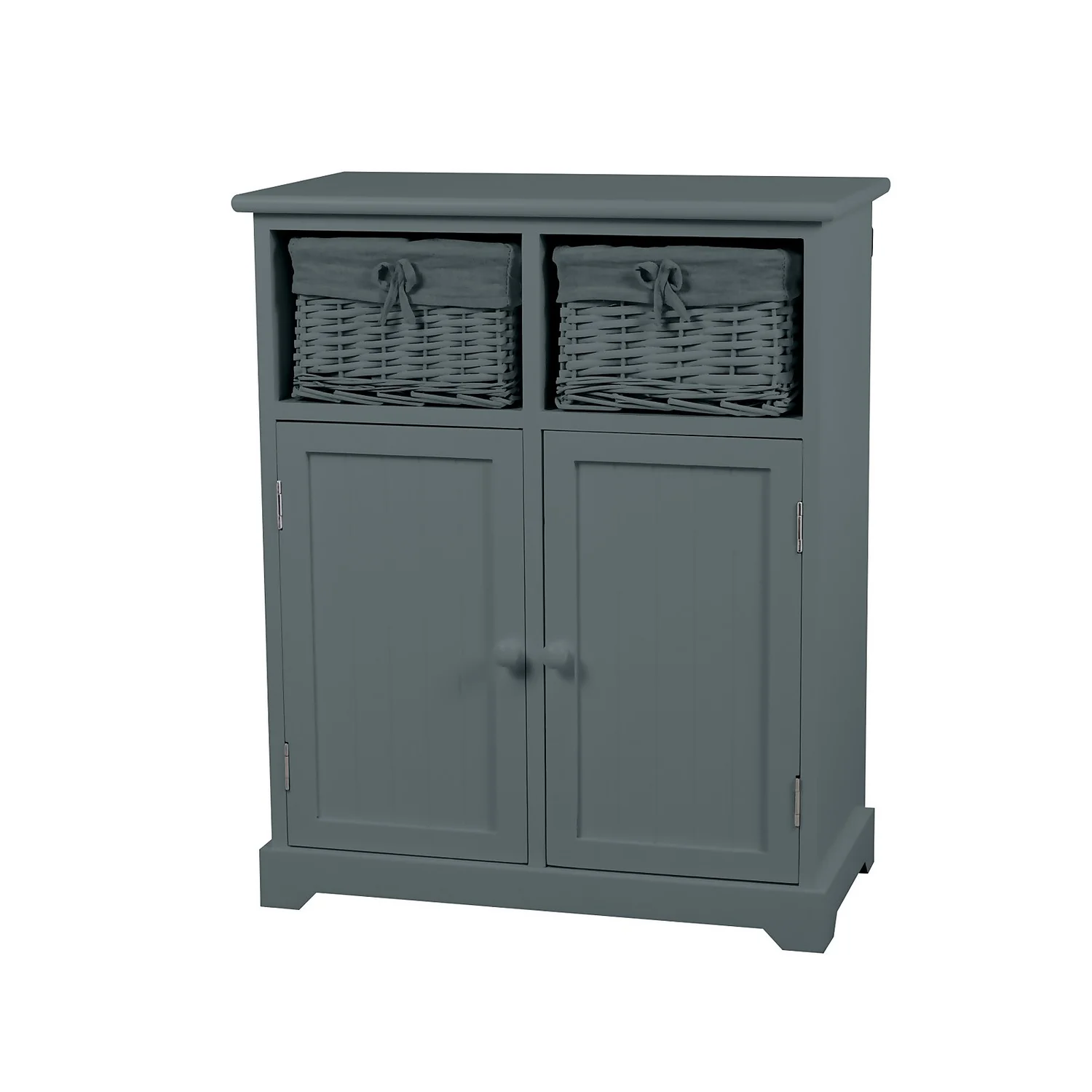 Classic Grey Bathroom Storage Unit With Willow Baskets 3 Classic Grey Bathroom Storage Unit With Willow Baskets