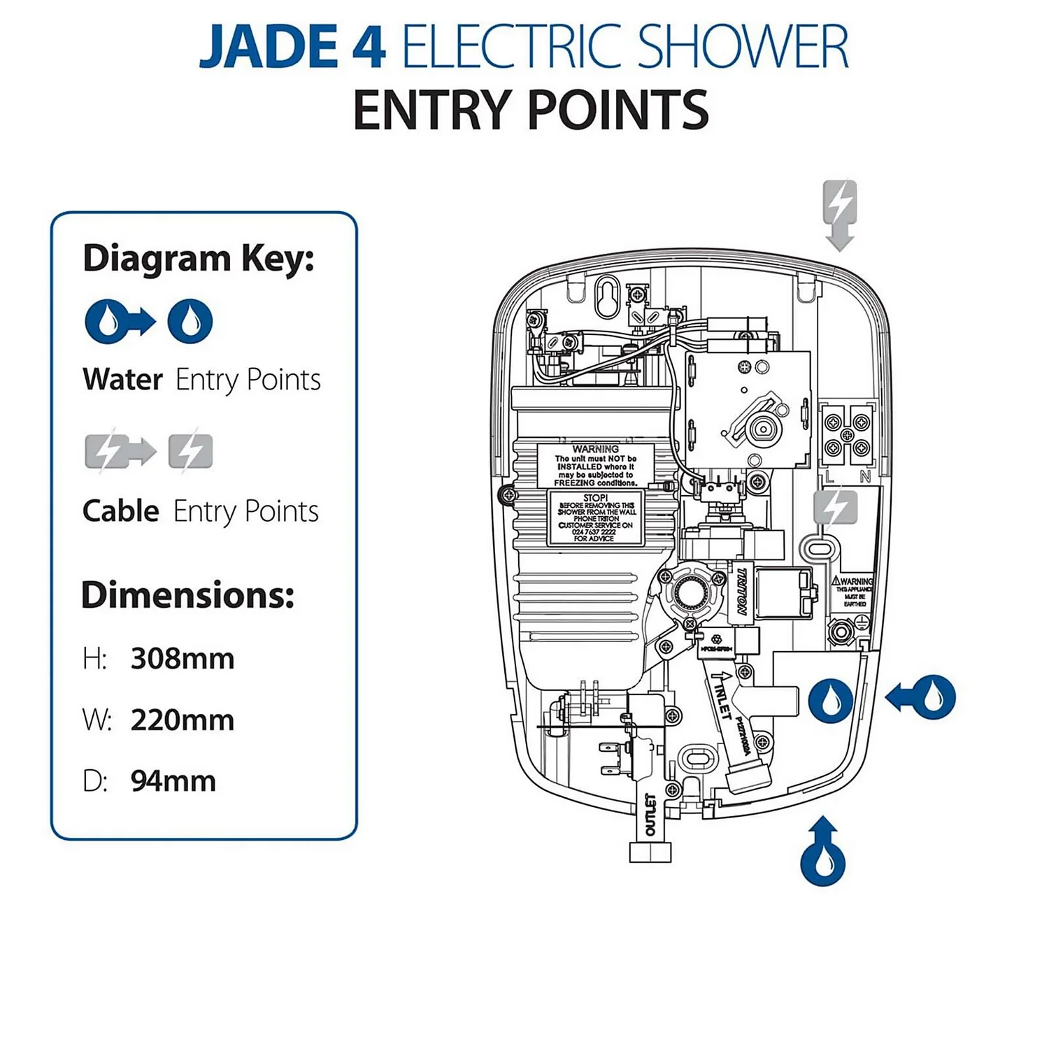 Triton Jade 4 9.5kW Electric Shower - White 8 Triton Jade 4 9.5kW Electric Shower - White - Image 6