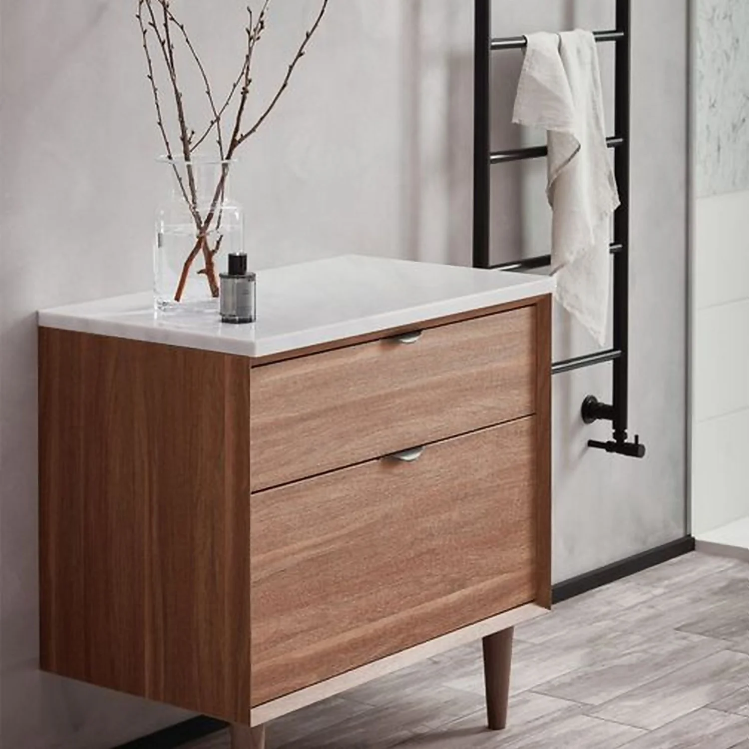 Bathstore Noir Craft Solid Surface Stone Effect Countertop 800mm - White Carrara 4 Bathstore Noir Craft Solid Surface Stone Effect Countertop 800mm - White Carrara - Image 2