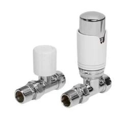 Bathstore White Straight Thermostatic Radiator Valve & Lockshield Set