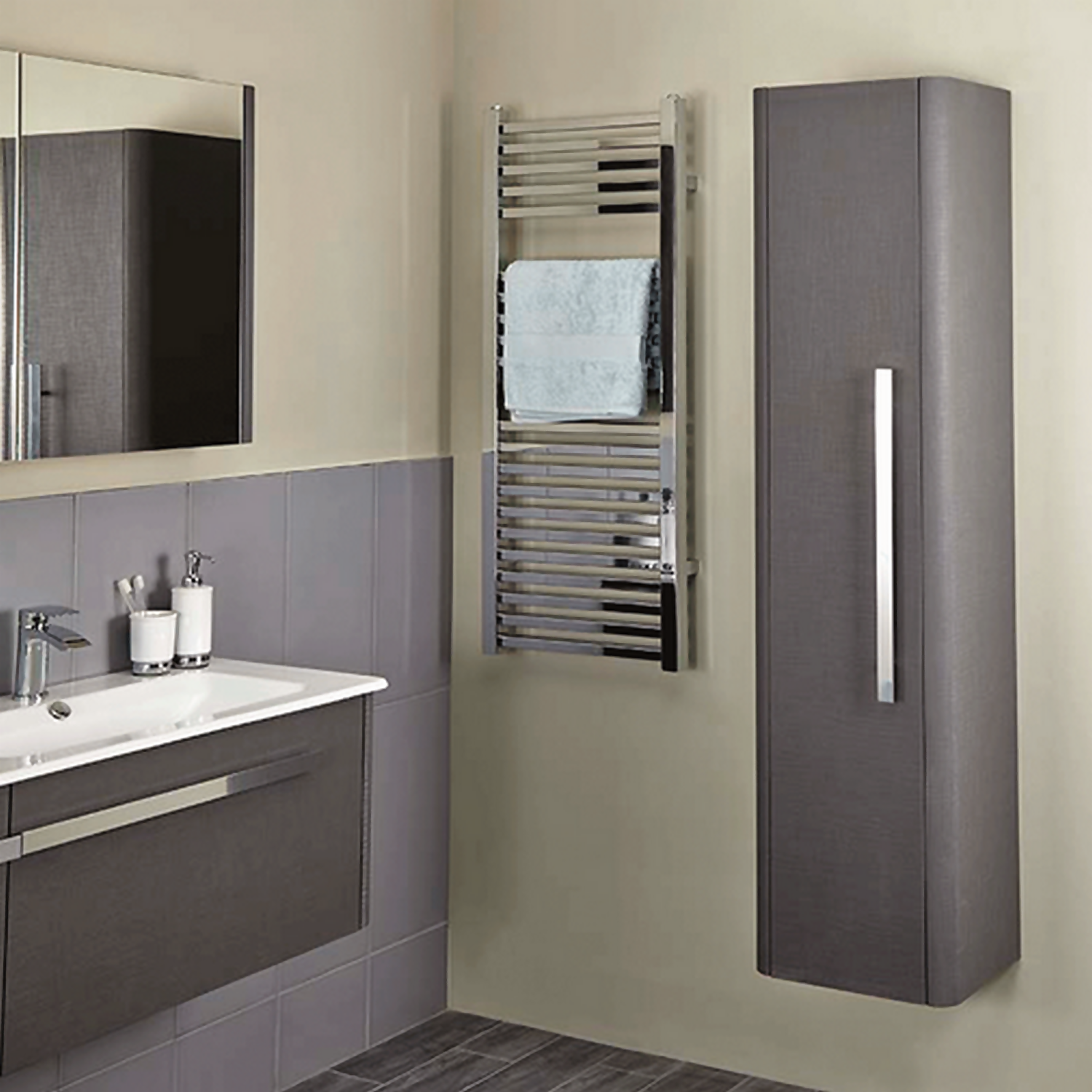 Bathstore Linen Tall Wall Mounted Cabinet - Grey 4 Bathstore Linen Tall Wall Mounted Cabinet - Grey - Image 2