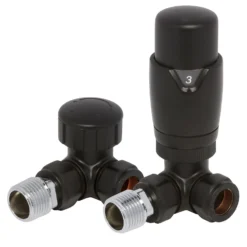 Bathstore Black Corner Thermostatic Radiator Valve & Lockshield Set