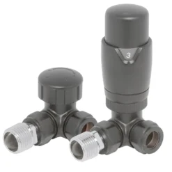Bathstore Anthracite Straight Thermostatic Radiator Valve & Lockshield Set