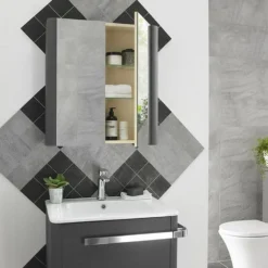 Bathstore Linen 600mm Mirror Wall Cabinet - Grey -Triton None Store 13047501 1265018731786008