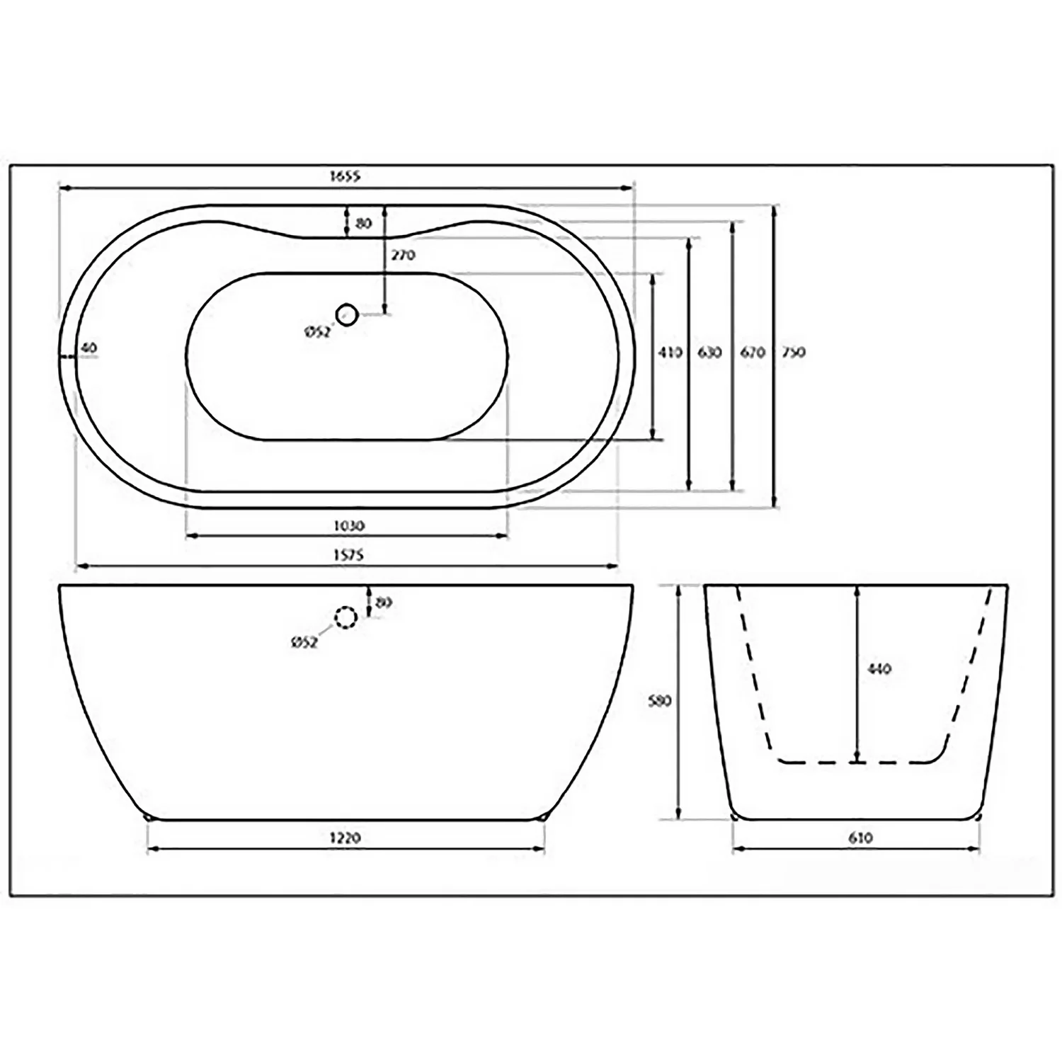 Bathstore Metropolitan Freestanding Bath 1655 X 750mm 4 Bathstore Metropolitan Freestanding Bath 1655 X 750mm - Image 2