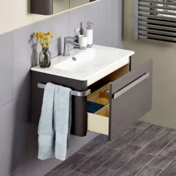 Bathstore Linen 800mm Basin & Wall Mounted Vanity Unit - Grey -Triton None Store 13049194 1395018732927619