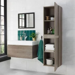Bathstore Mino Tall Wall Mounted Unit - Nebraska Oak -Triton None Store 13050443 8935018732491632
