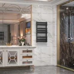 VURTU4 Luxury Ladder Style Heated Towel Rail Radiator With 8 Horizontal Flat Bars 800mm X 450mm - Black -Triton None Store 13109582 2034904158629321