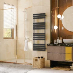 VURTU4 Luxury Designer Heated Towel Rail Radiator With 15 Horizontal Flat Bars 1600mm X 600mm - Black 12 VURTU4 Luxury Designer Heated Towel Rail Radiator With 15 Horizontal Flat Bars 1600mm X 600mm - Black -Triton None Store 13109586 2434904158850337