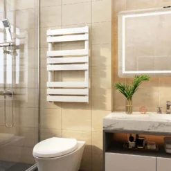 VURTU4 Luxury Ladder Style Heated Towel Rail Radiator With 8 Horizontal Flat Bars 800mm X 450mm - White 11 VURTU4 Luxury Ladder Style Heated Towel Rail Radiator With 8 Horizontal Flat Bars 800mm X 450mm - White -Triton None Store 13109587 8004904158494621
