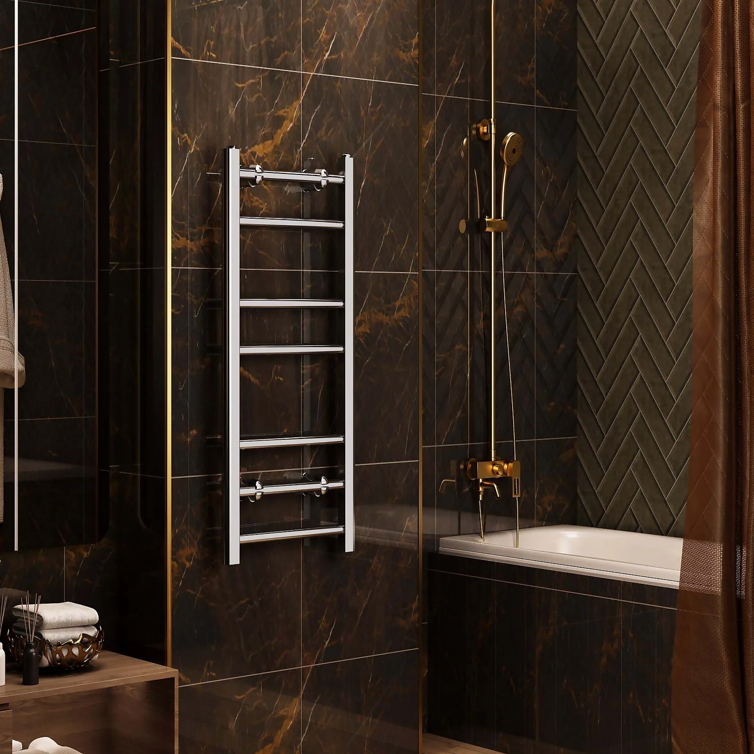 VURTU5 Heated Towel Rail Radiator With Luxury Ladder Style & 7 Horizontal Round Tubes In Chrome - 700mm X 400mm 8 VURTU5 Heated Towel Rail Radiator With Luxury Ladder Style & 7 Horizontal Round Tubes In Chrome - 700mm X 400mm - Image 6